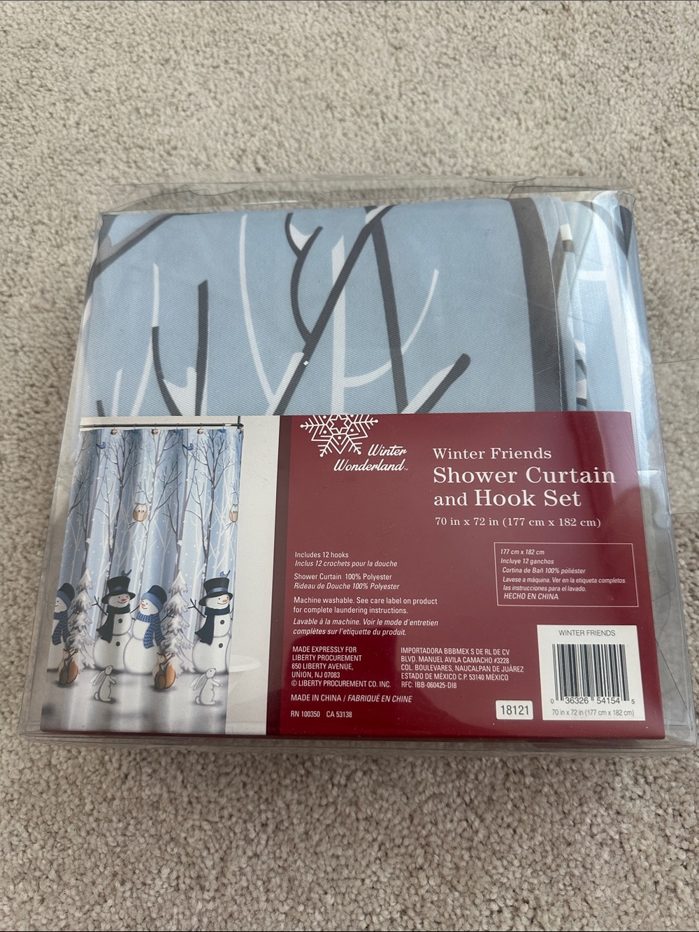 Winter Wonderland 'Winter Friends' Blue Shower Curtain and Hook Set